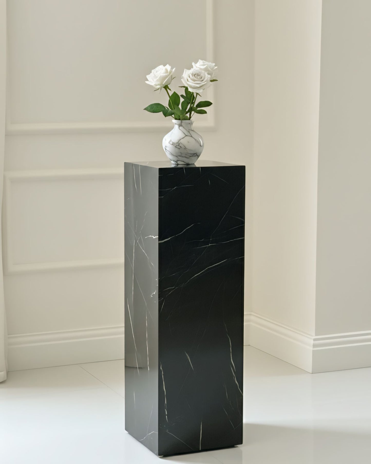Black Glossy Pedestal ( available 3 sizes) Marble-Like