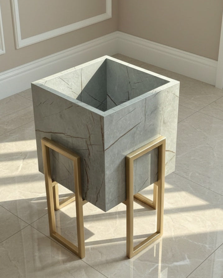 Gold Stand grayish plant pot (2 Sizes Available) Alike Marble