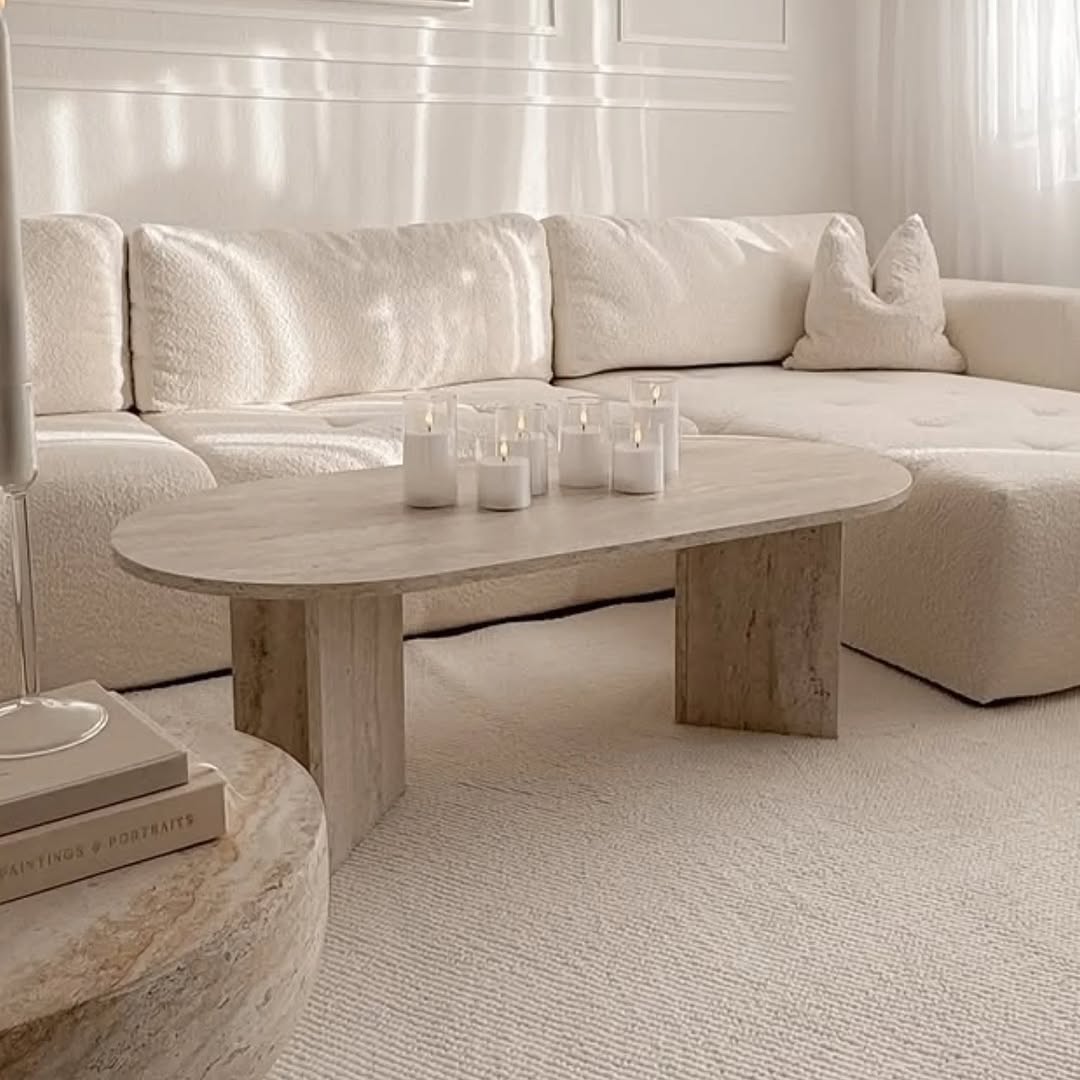 Modern Minimalist Travertine Table