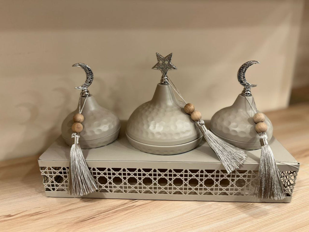 Royal "Ramadan Nights" 3-Tier Serving Set – Premium Beige Metal Hosting Kit