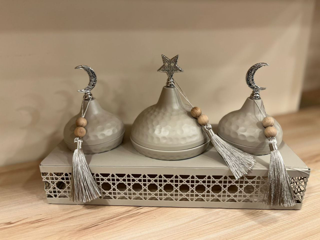 Royal "Ramadan Nights" 3-Tier Serving Set – Premium Beige Metal Hosting Kit