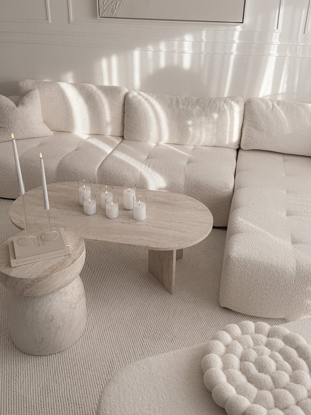 Travertine Marble Table ( H 45 * D 35 )