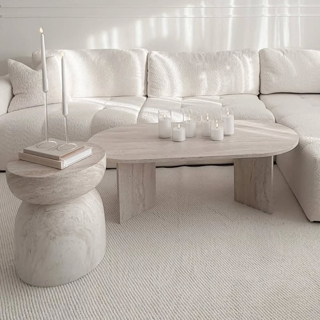 Modern Minimalist Travertine Table