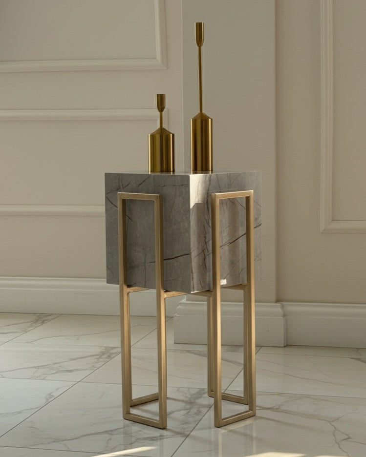 Gold Stand grayish plant pot (2 Sizes Available) Alike Marble