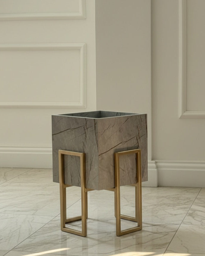 Gold Stand grayish plant pot (2 Sizes Available) Alike Marble