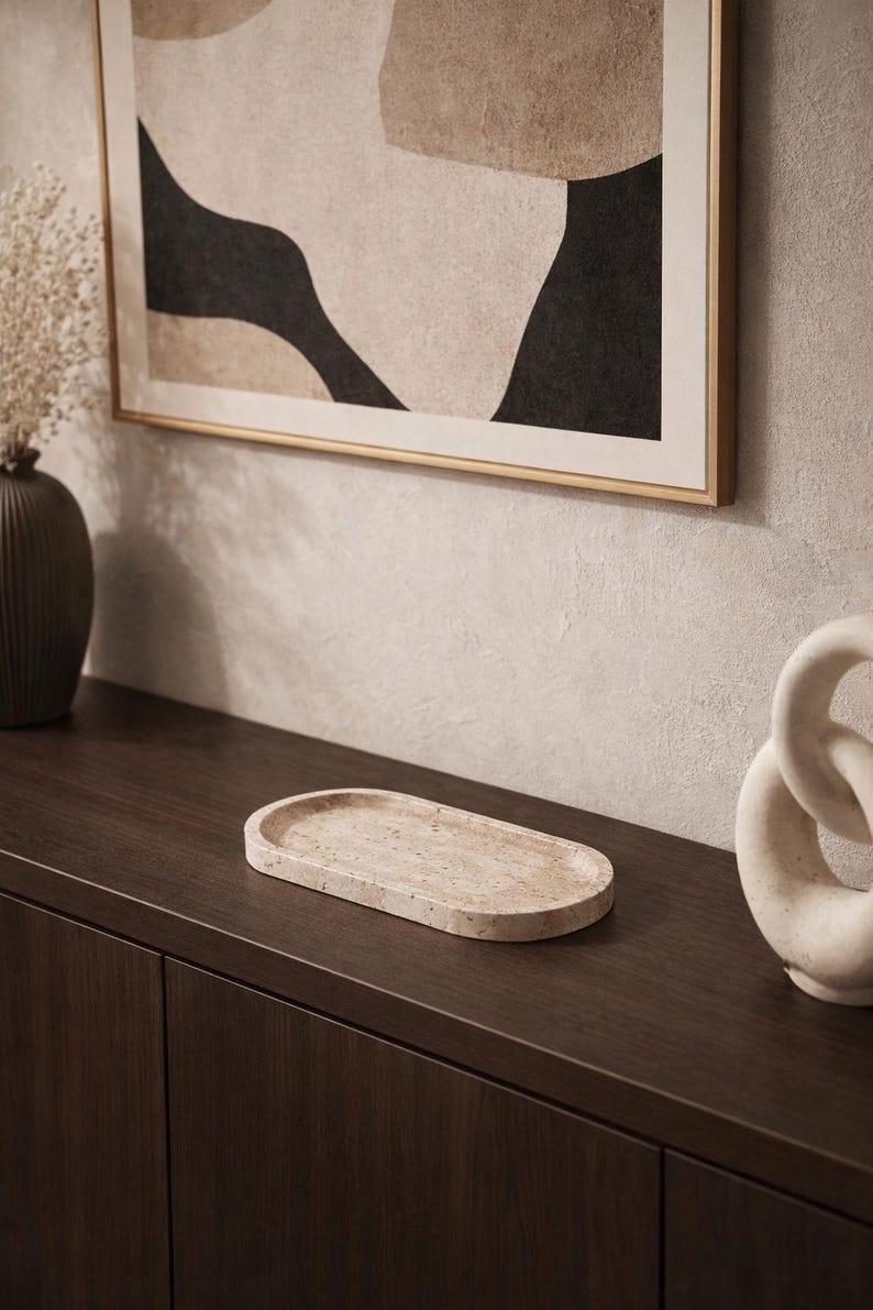 Travertine Minimalist Tray | Earthy Organic Luxury (Two Sizes )