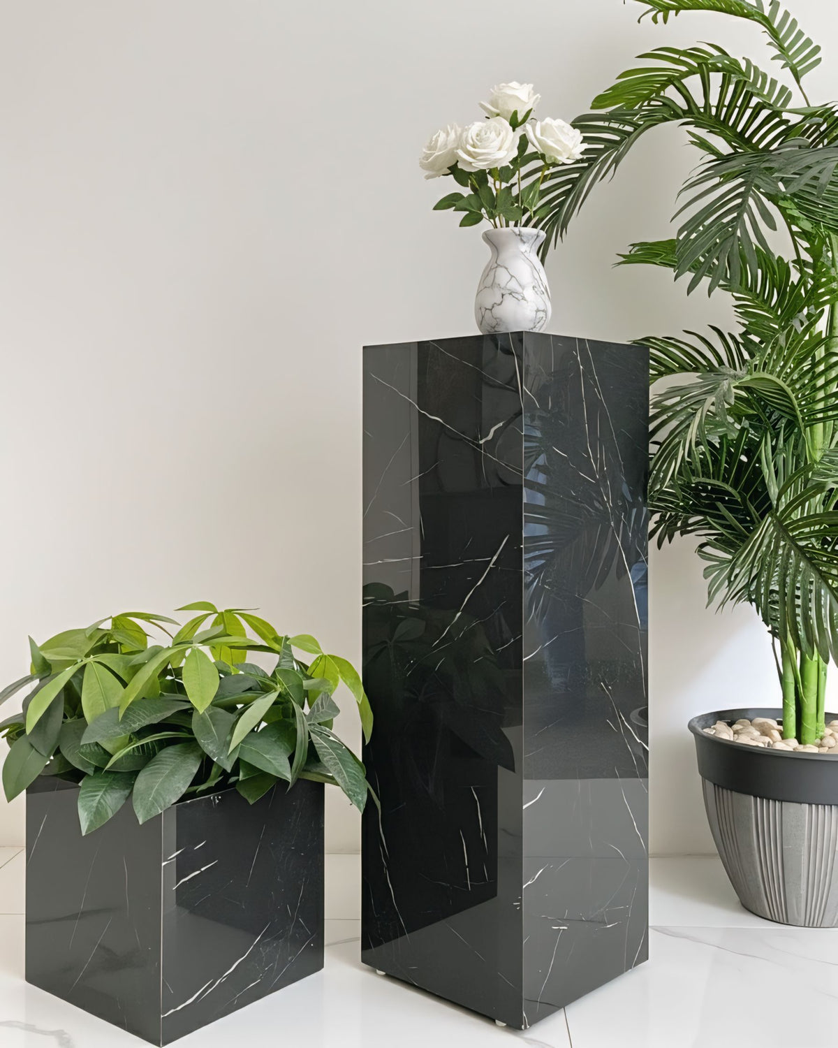Black Glossy Pedestal ( available 3 sizes) Marble-Like
