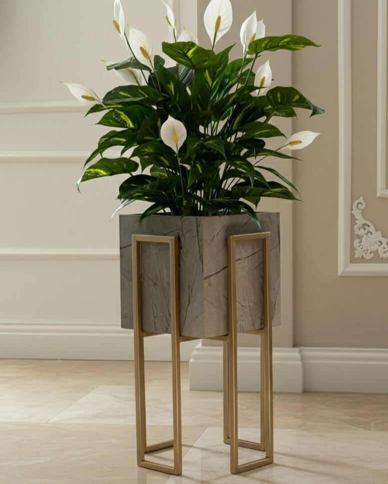 Gold Stand grayish plant pot (2 Sizes Available) Alike Marble