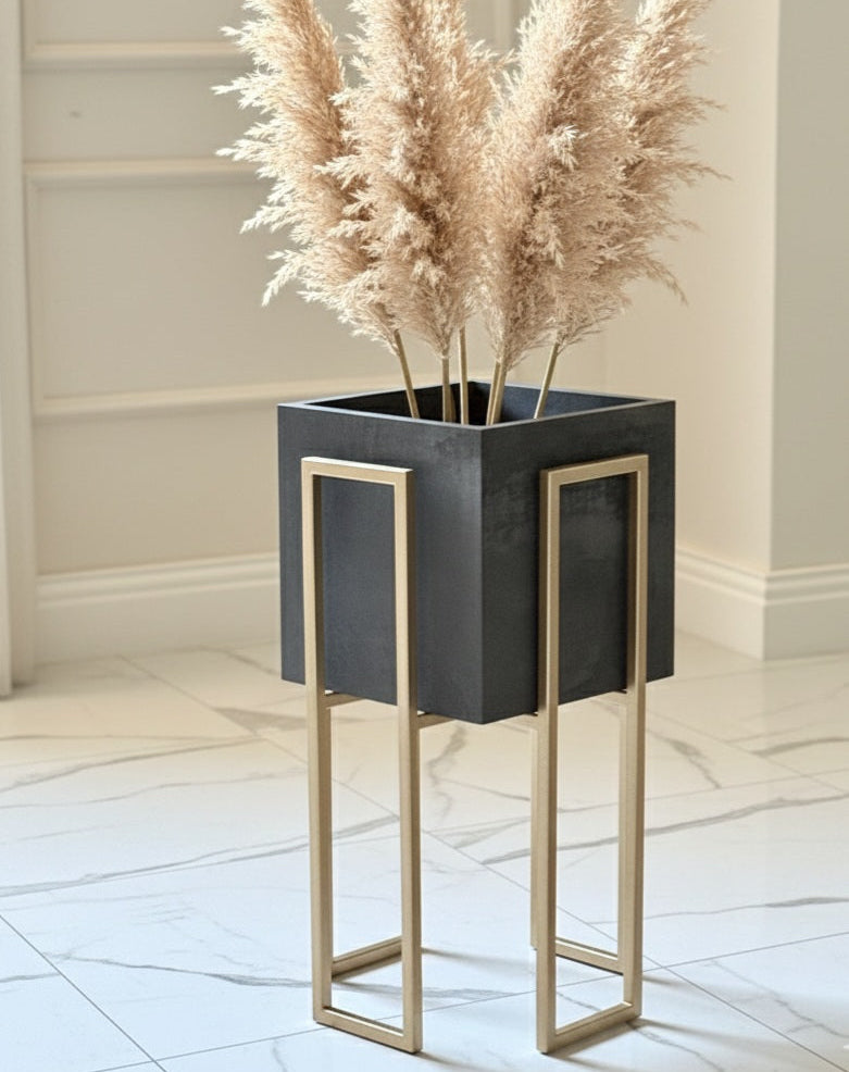 Gold Stand Charcoal plant pot (2 sizes Available) Alike Marble