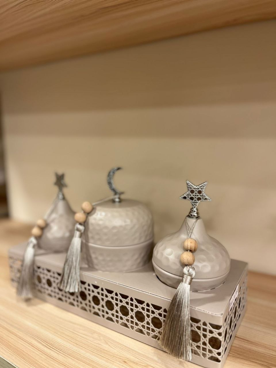 Royal "Ramadan Nights" 3-Tier Serving Set – Premium Beige Metal Hosting Kit