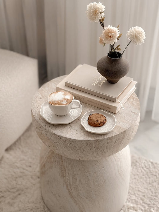 Travertine Marble Table ( H 45 * D 35 )