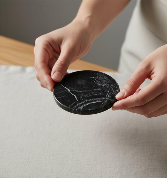 Carrara & Black Spanish Marble Coasters 4 pieces