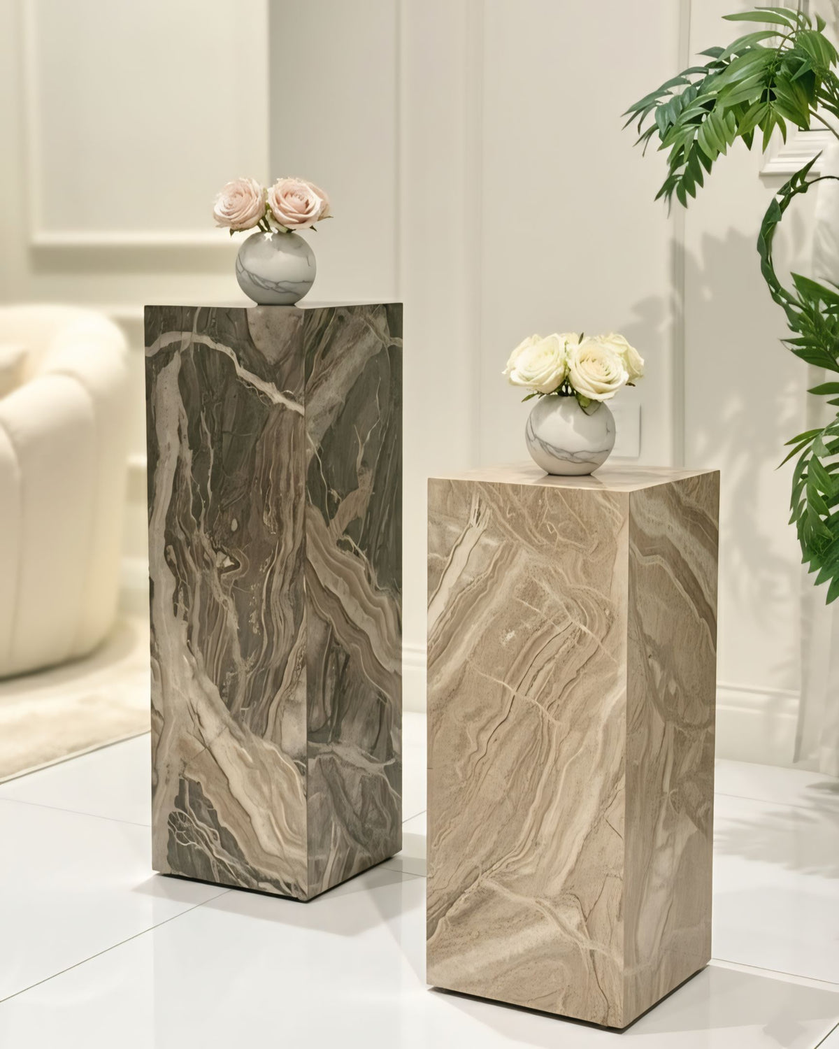 Creamy beige Glossy Pedestal ( available 3 sizes) Marble-Like
