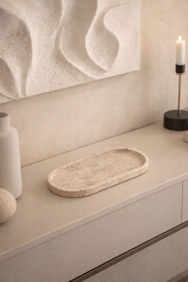 Travertine Minimalist Tray | Earthy Organic Luxury (Two Sizes )