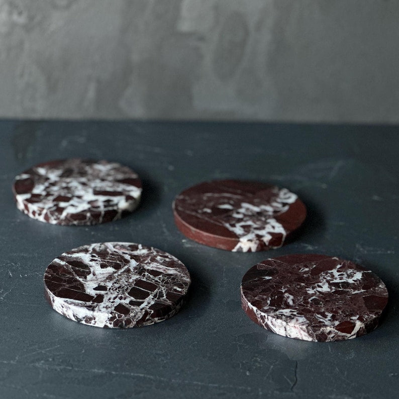 Rosso Levanto Elegance: Handcrafted Marble Coasters