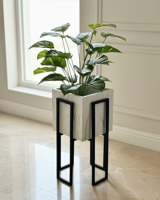 Black Stand white plant pot (2 sizes Available) Alike Marble