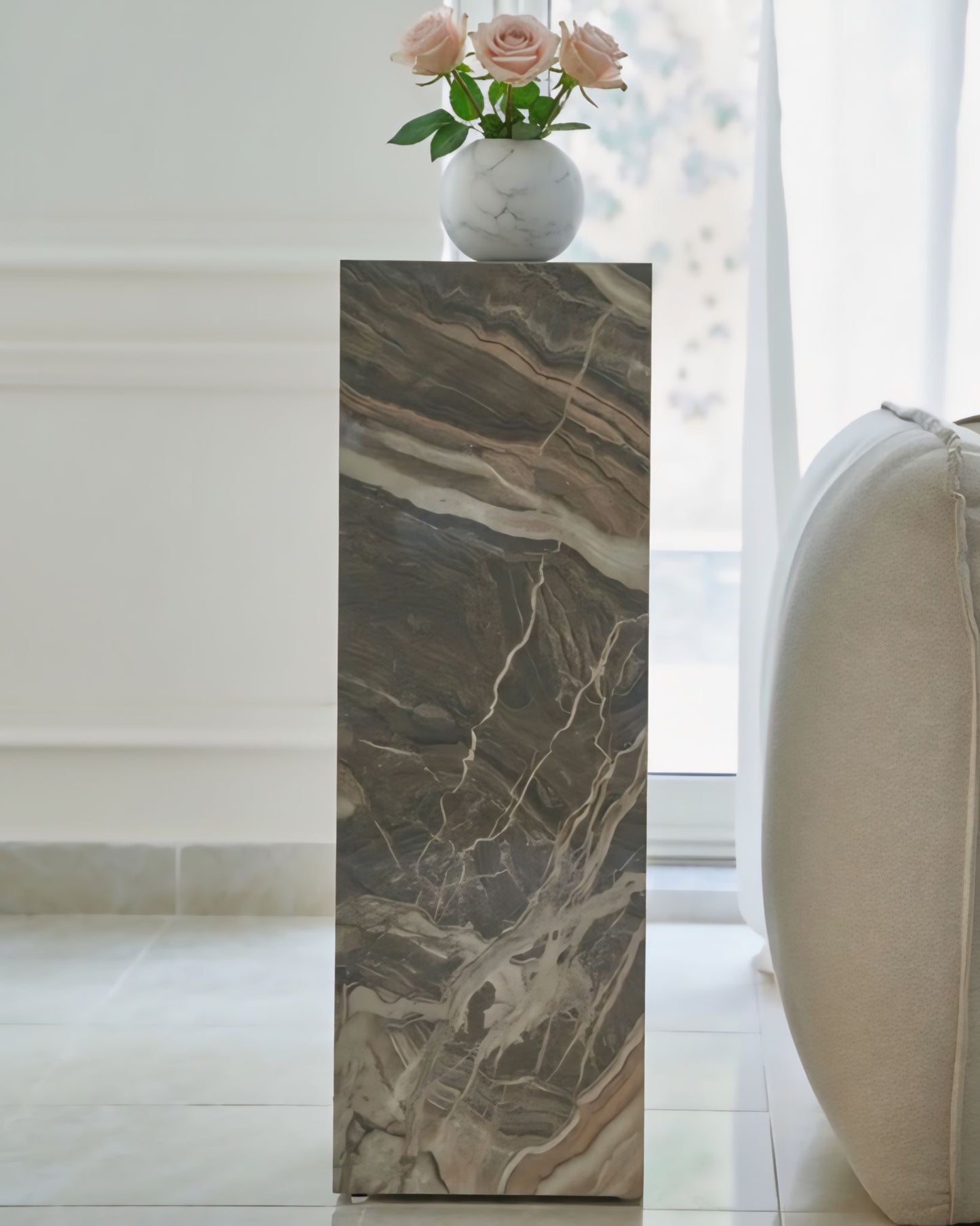 Creamy beige Glossy Pedestal ( available 3 sizes) Marble-Like