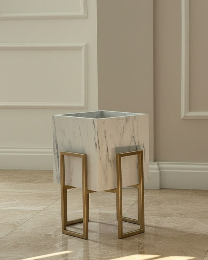 Gold Stand white plant pot (2 sizes Available) Alike Marble