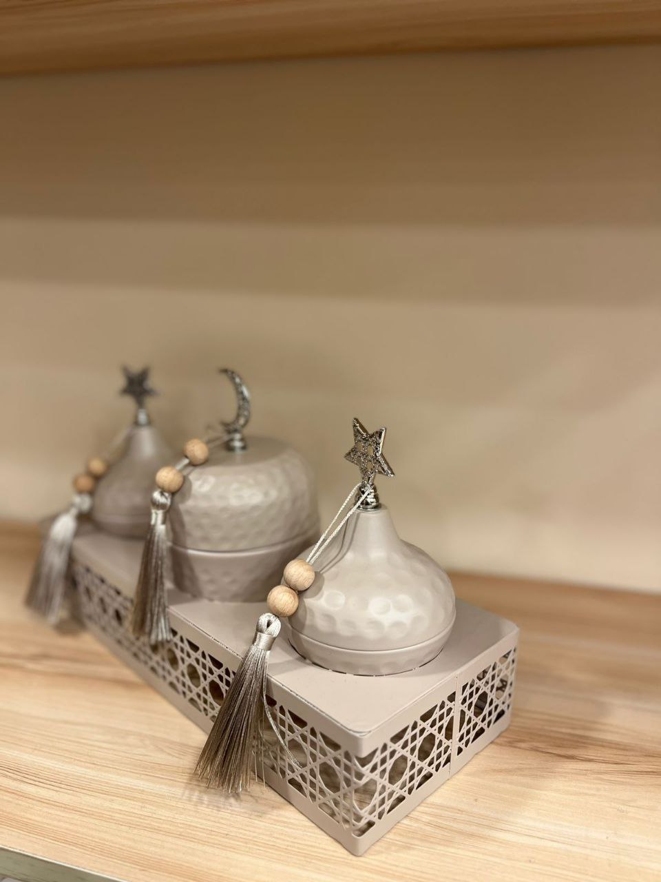 Royal "Ramadan Nights" 3-Tier Serving Set – Premium Beige Metal Hosting Kit