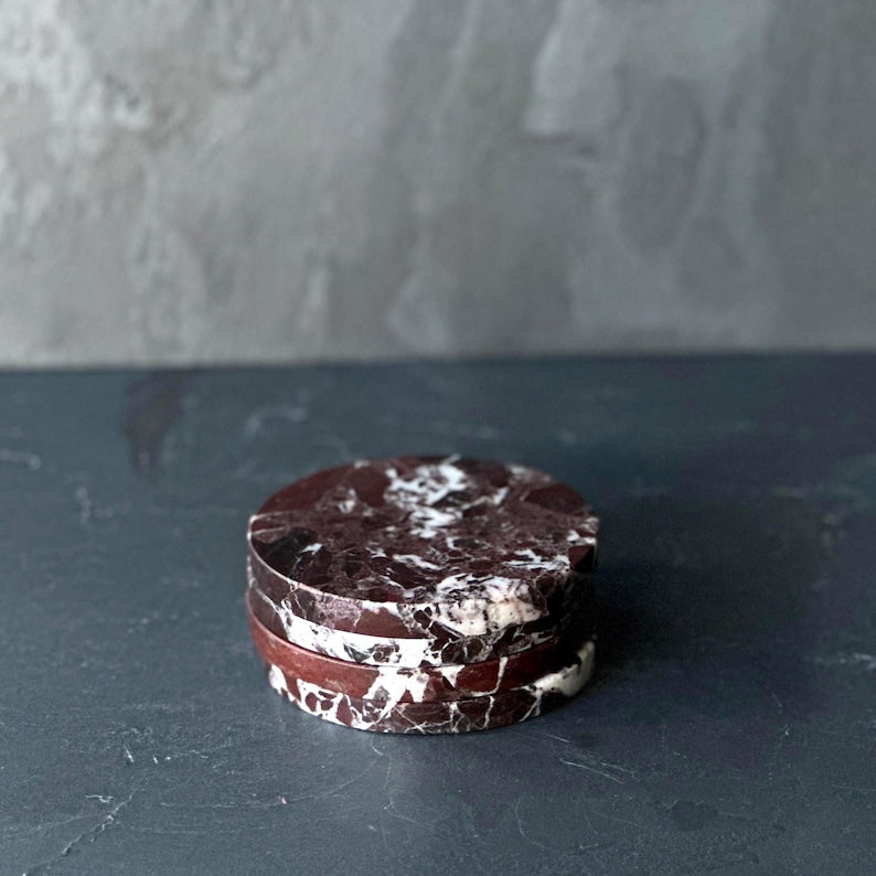 Rosso Levanto Elegance: Handcrafted Marble Coasters