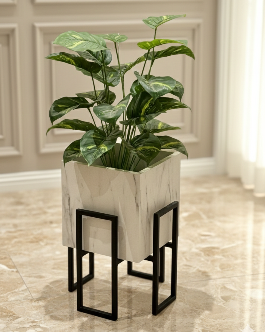 Black Stand white plant pot (2 sizes Available) Alike Marble