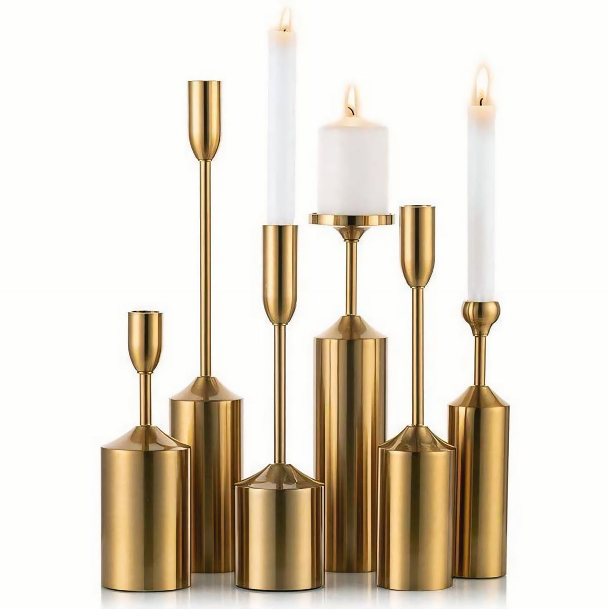 Nordic Luxury Metal Candle Holder Set - Elegant Taper & Pillar Stand (Set of 6)