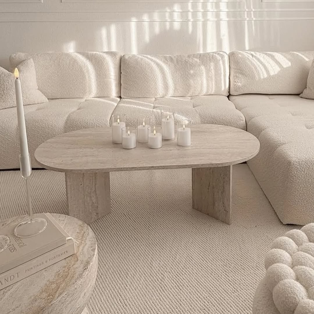 Modern Minimalist Travertine Table