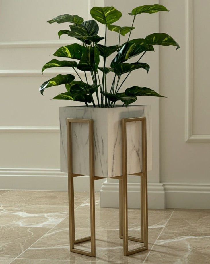 Gold Stand white plant pot (2 sizes Available) Alike Marble