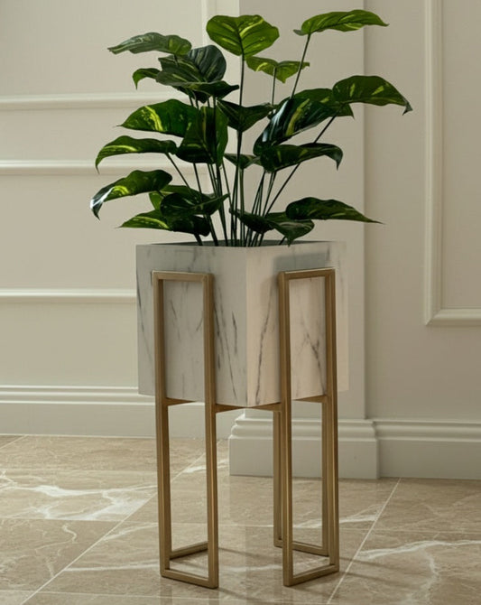 Gold Stand white plant pot (2 sizes Available) Alike Marble
