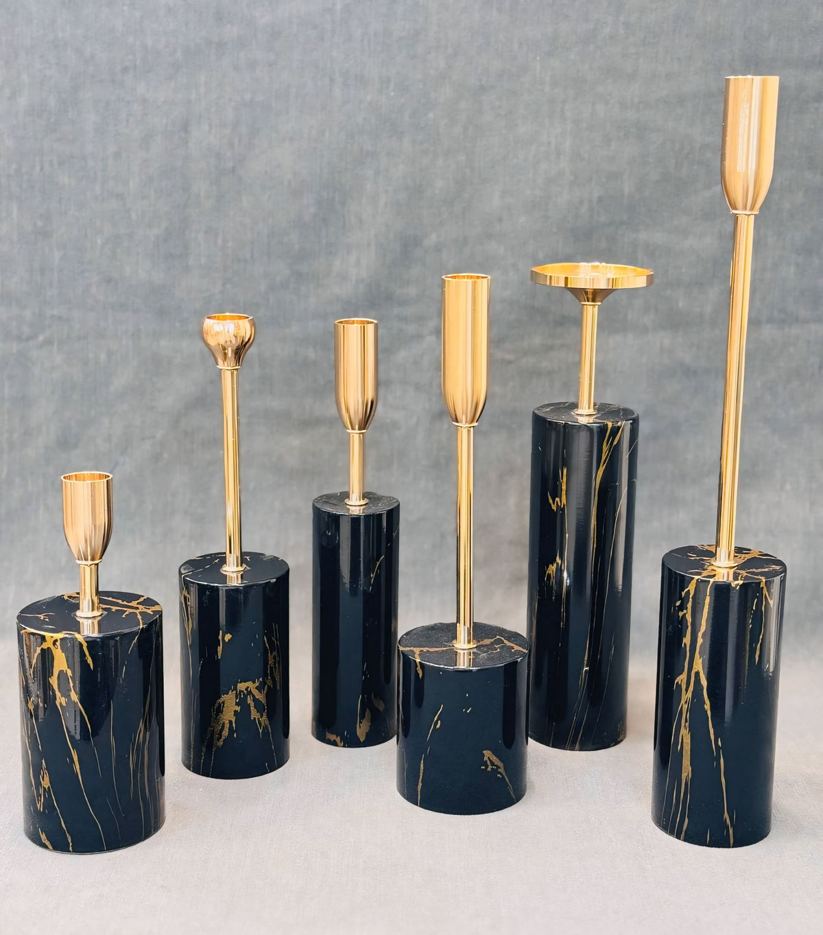 Nordic Luxury Metal Candle Holder Set - Elegant Taper & Pillar Stand (Set of 6)