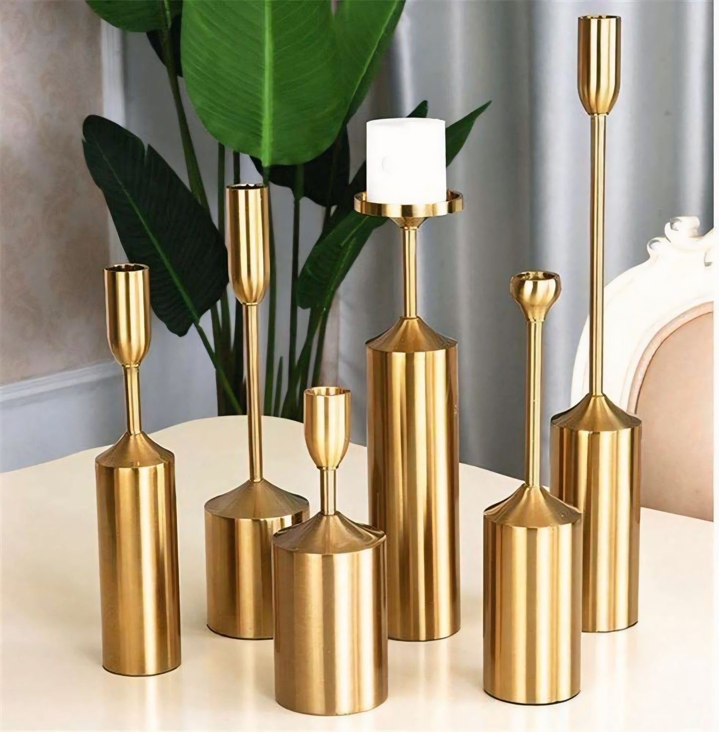 Nordic Luxury Metal Candle Holder Set - Elegant Taper & Pillar Stand (Set of 6)