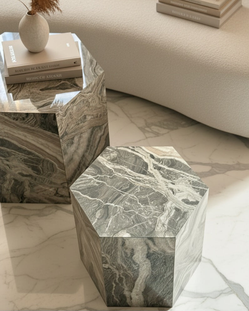 Creamy beige Marble Alike Table ( Available in 2 Sizes )