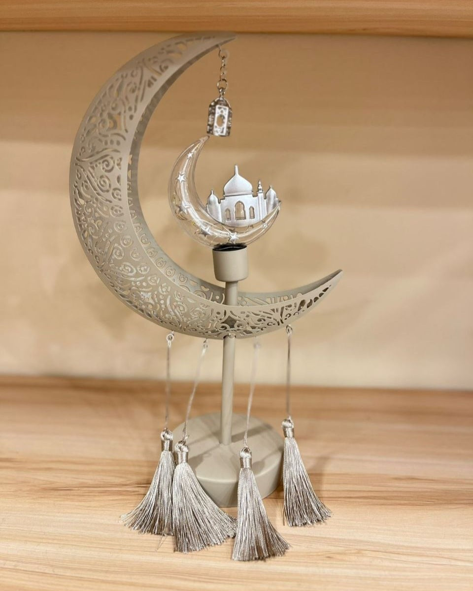 Elegant Glowing Ramadan Crescent – Modern Beige Decor Masterpiece