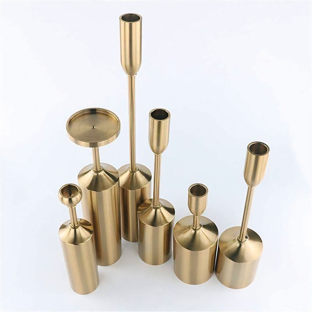 Nordic Luxury Metal Candle Holder Set - Elegant Taper & Pillar Stand (Set of 6)