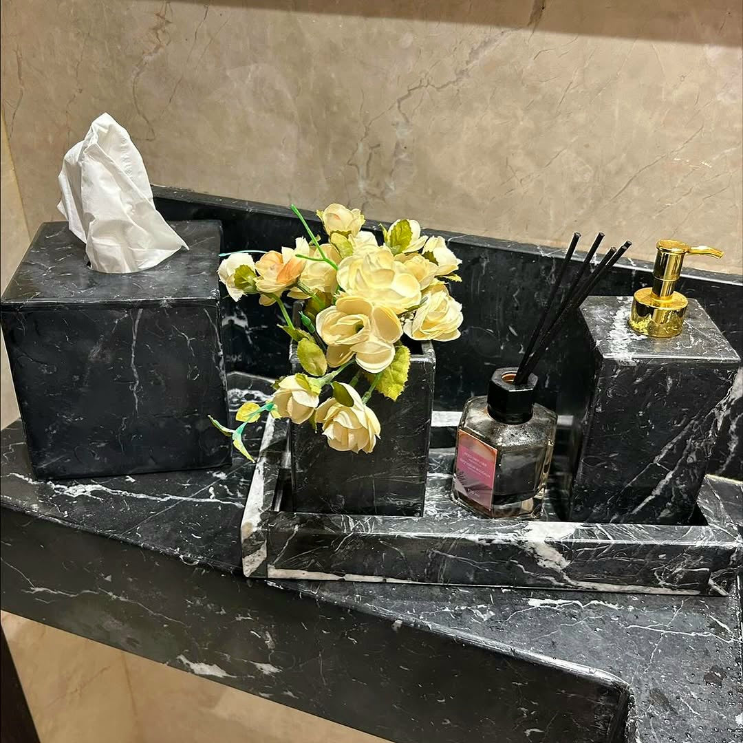 Elegant Black Marble Vanity Tray – Timeless Luxury for Your Home