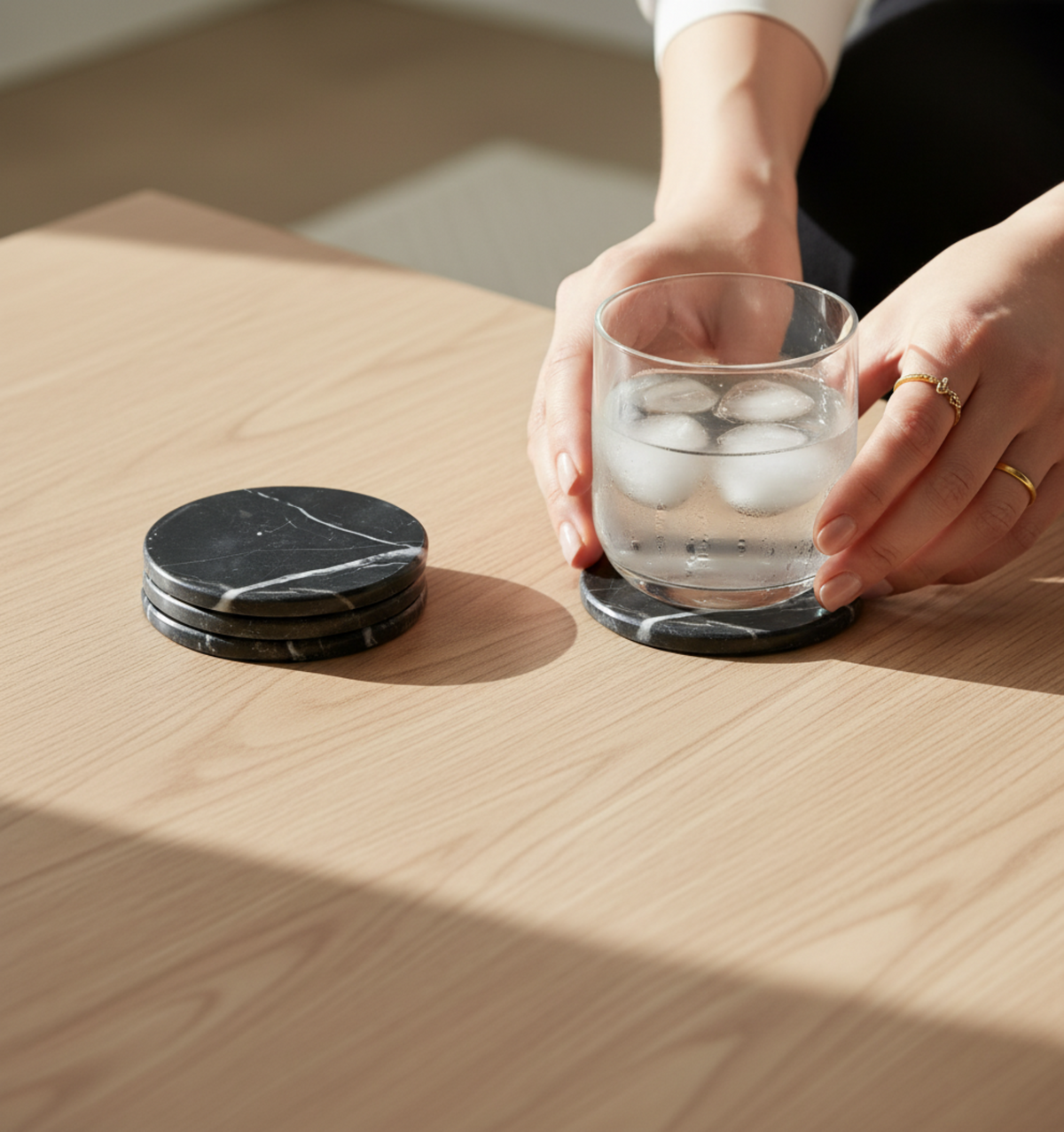 Carrara & Black Spanish Marble Coasters 4 pieces