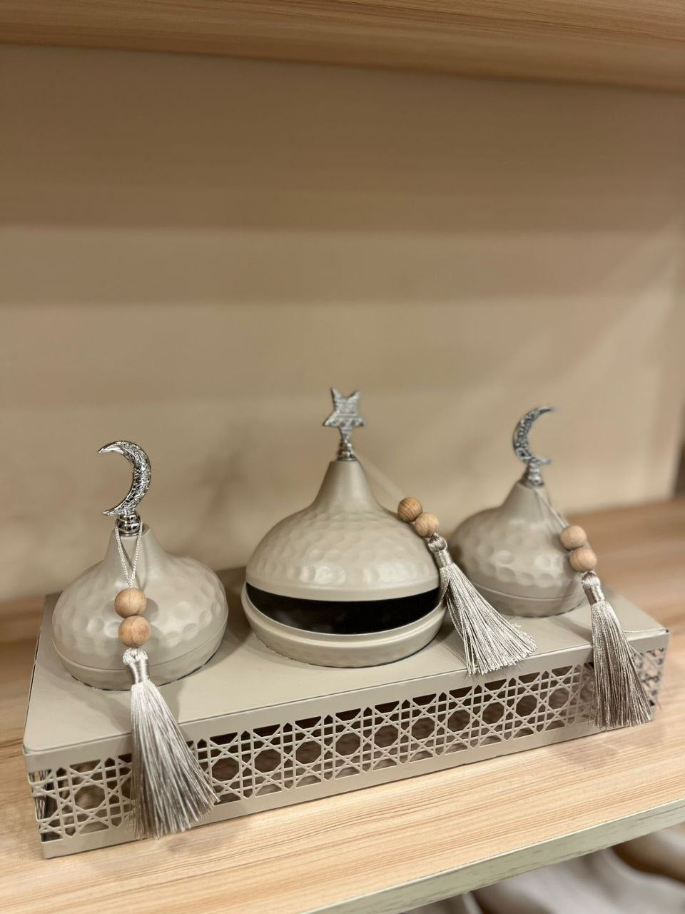 Royal "Ramadan Nights" 3-Tier Serving Set – Premium Beige Metal Hosting Kit