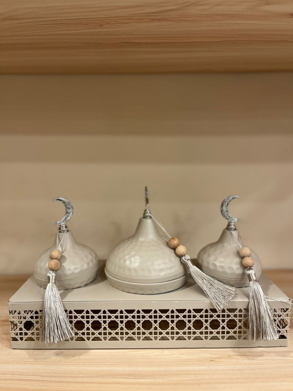 Royal "Ramadan Nights" 3-Tier Serving Set – Premium Beige Metal Hosting Kit