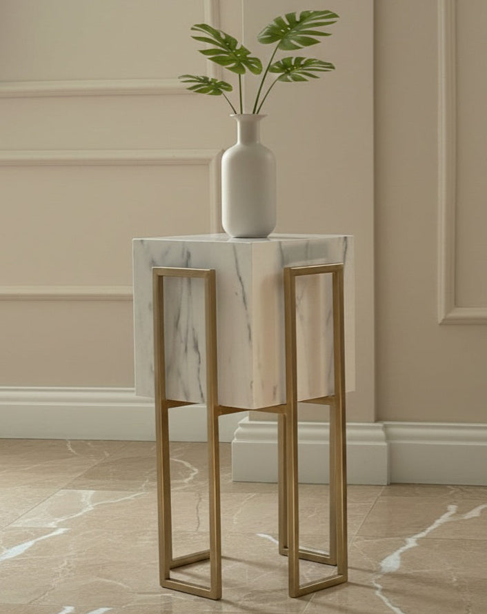 Gold Stand white plant pot (2 sizes Available) Alike Marble