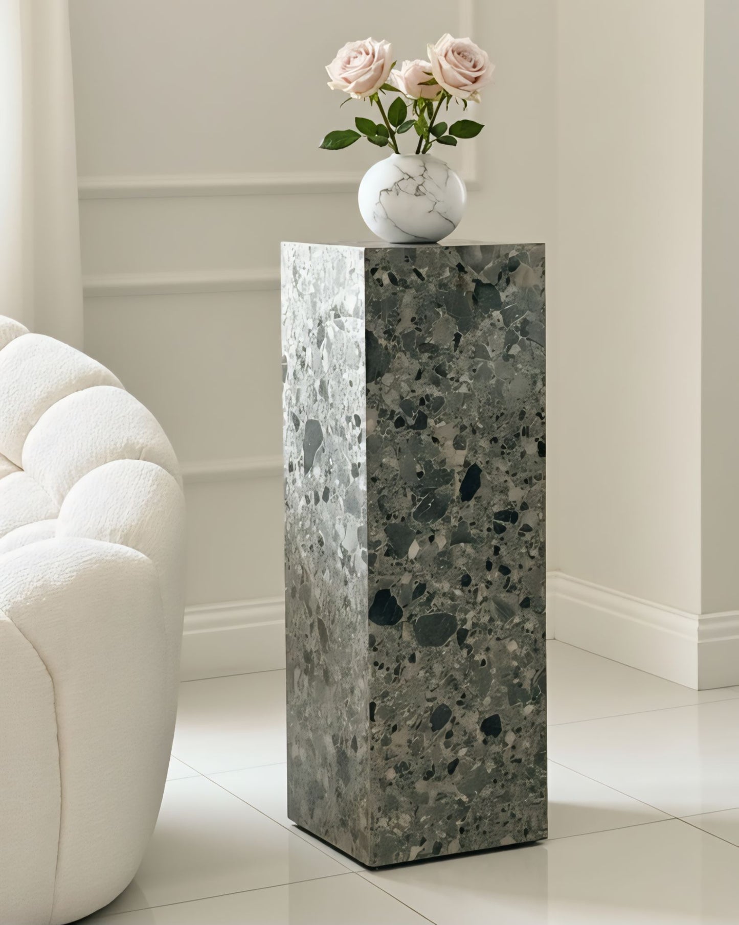 Grey Glossy Pedestal ( available 3 sizes) Marble-Like