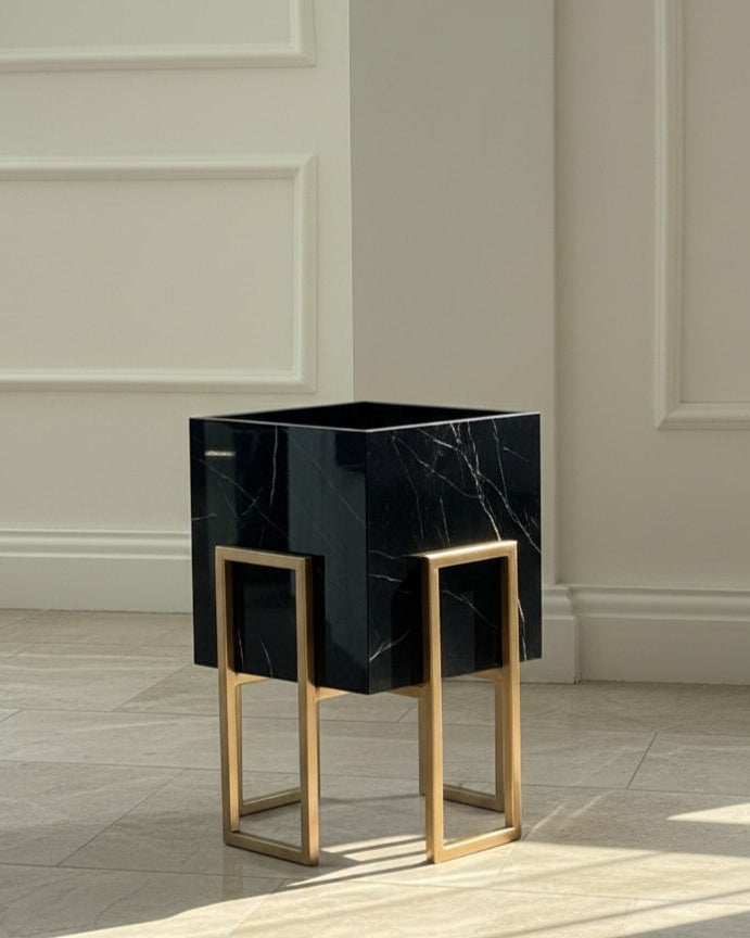 Gold Stand black glossy plant pot (2 sizes Available) Alike Marble