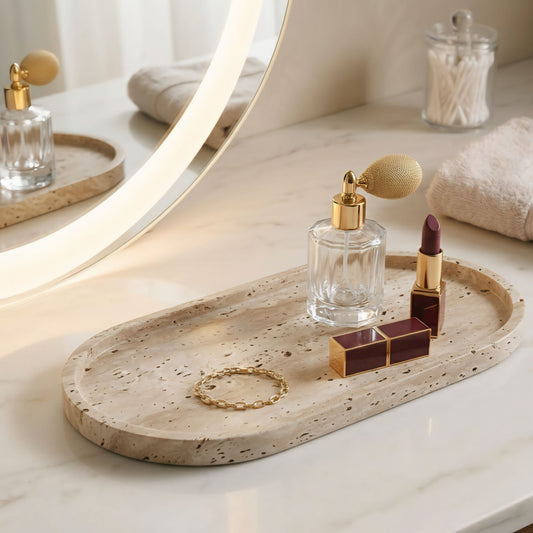 Travertine Minimalist Tray | Earthy Organic Luxury (Two Sizes )