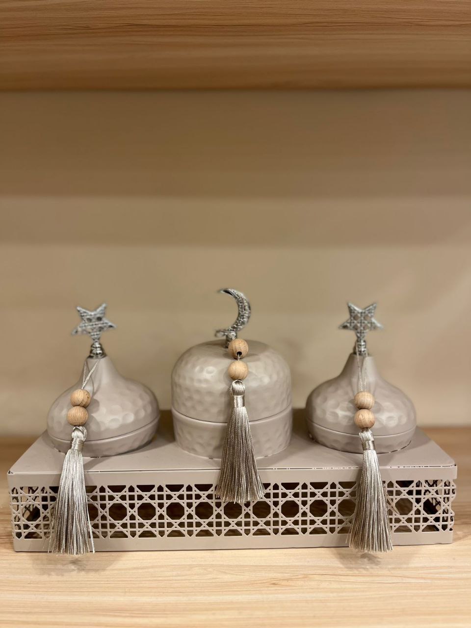 Royal "Ramadan Nights" 3-Tier Serving Set – Premium Beige Metal Hosting Kit