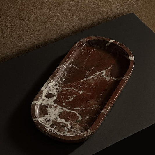 Luxurious Rosso Levanto Marble Tray | Handcrafted Elegance (Two Sizes )