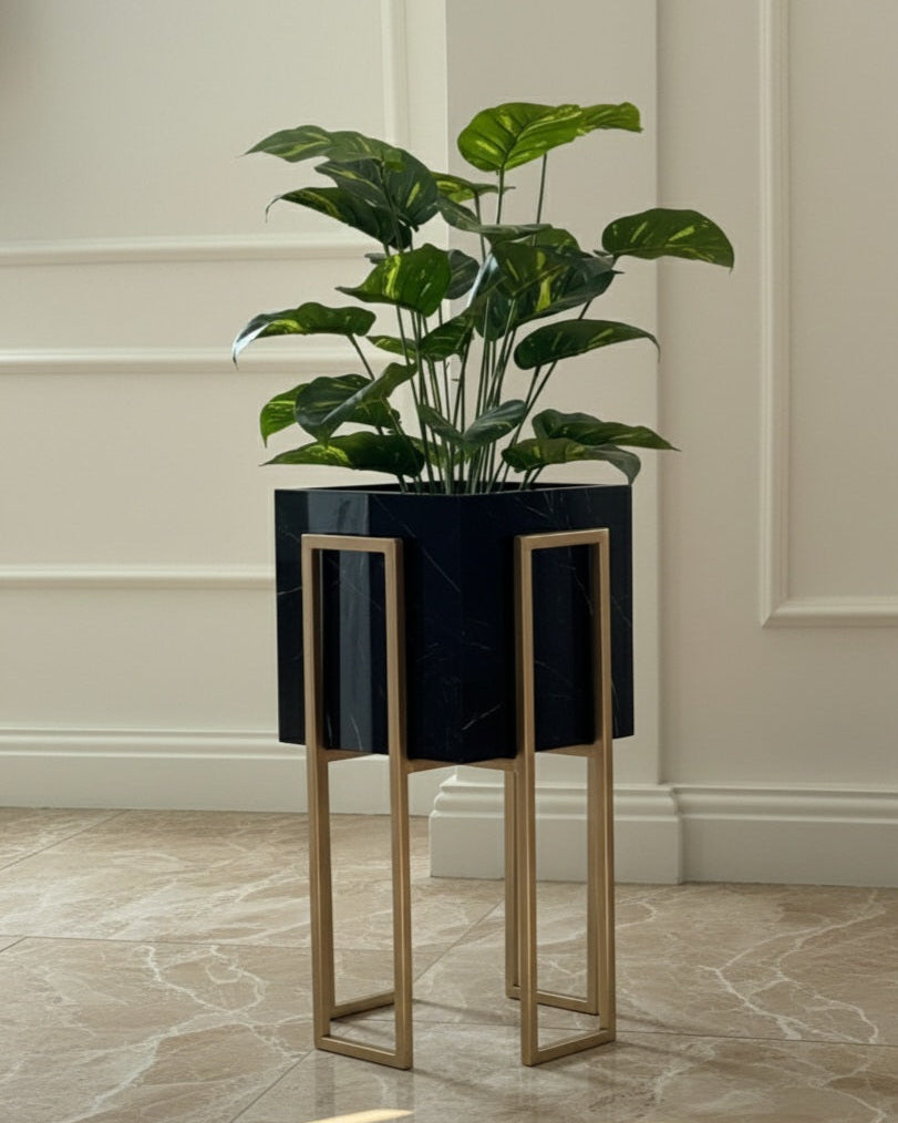 Gold Stand black glossy plant pot (2 sizes Available) Alike Marble