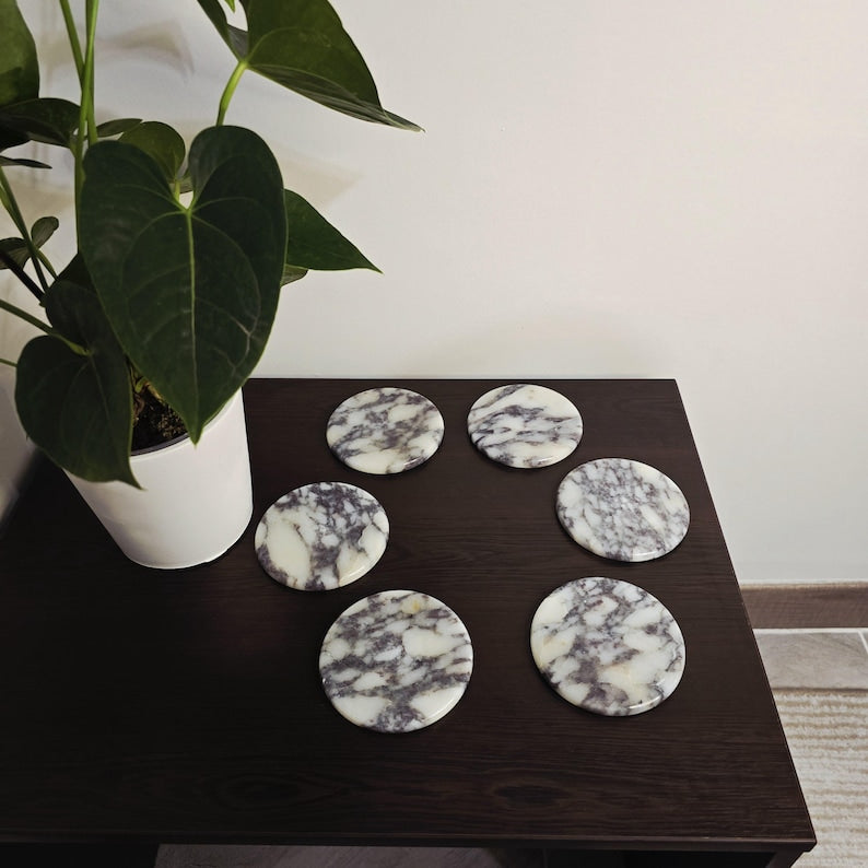 Premium Calacatta Viola Marble Coasters - Modern Italian Elegance
