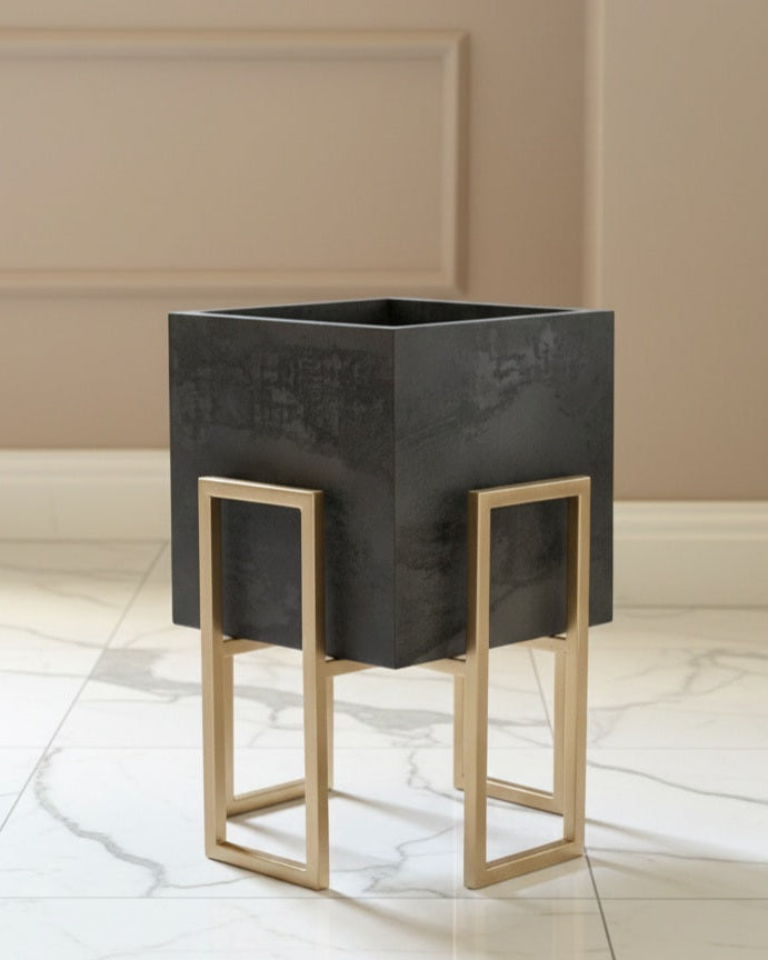 Gold Stand Charcoal plant pot (2 sizes Available) Alike Marble