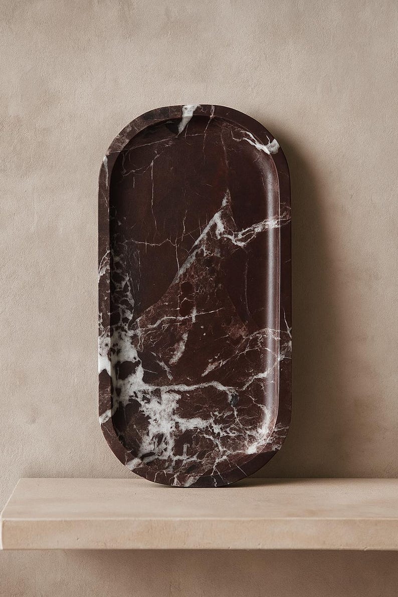 Luxurious Rosso Levanto Marble Tray | Handcrafted Elegance (Two Sizes )