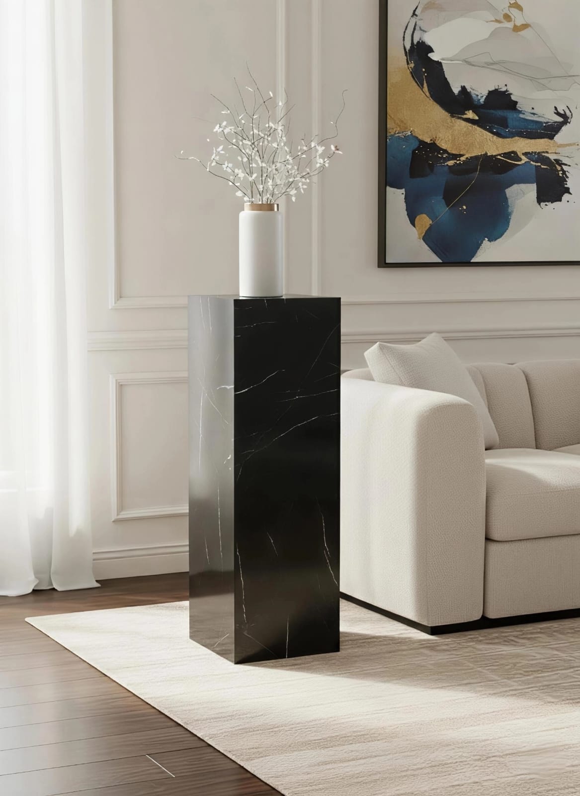 Black Glossy Pedestal ( available 3 sizes) Marble-Like