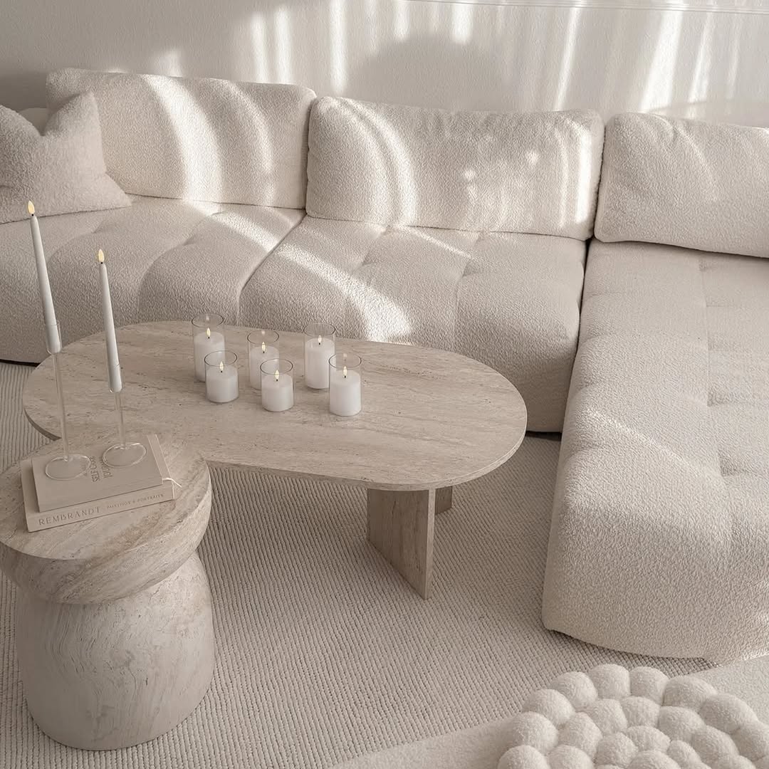 Modern Minimalist Travertine Table